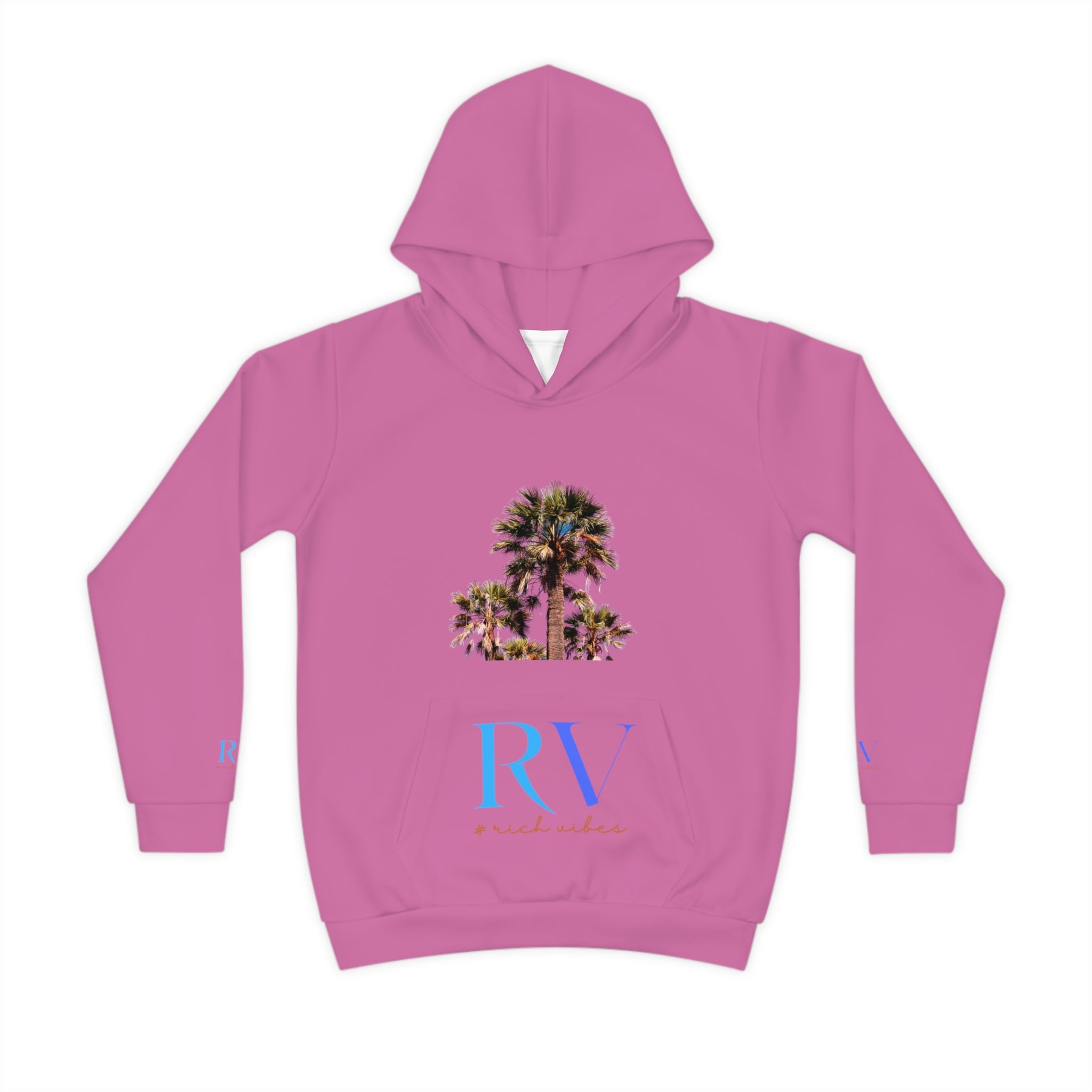 Rich Vibes Follow Your Dreams RV Color Palm Tree Light Pink-  Children's Hoodie (AOP)
